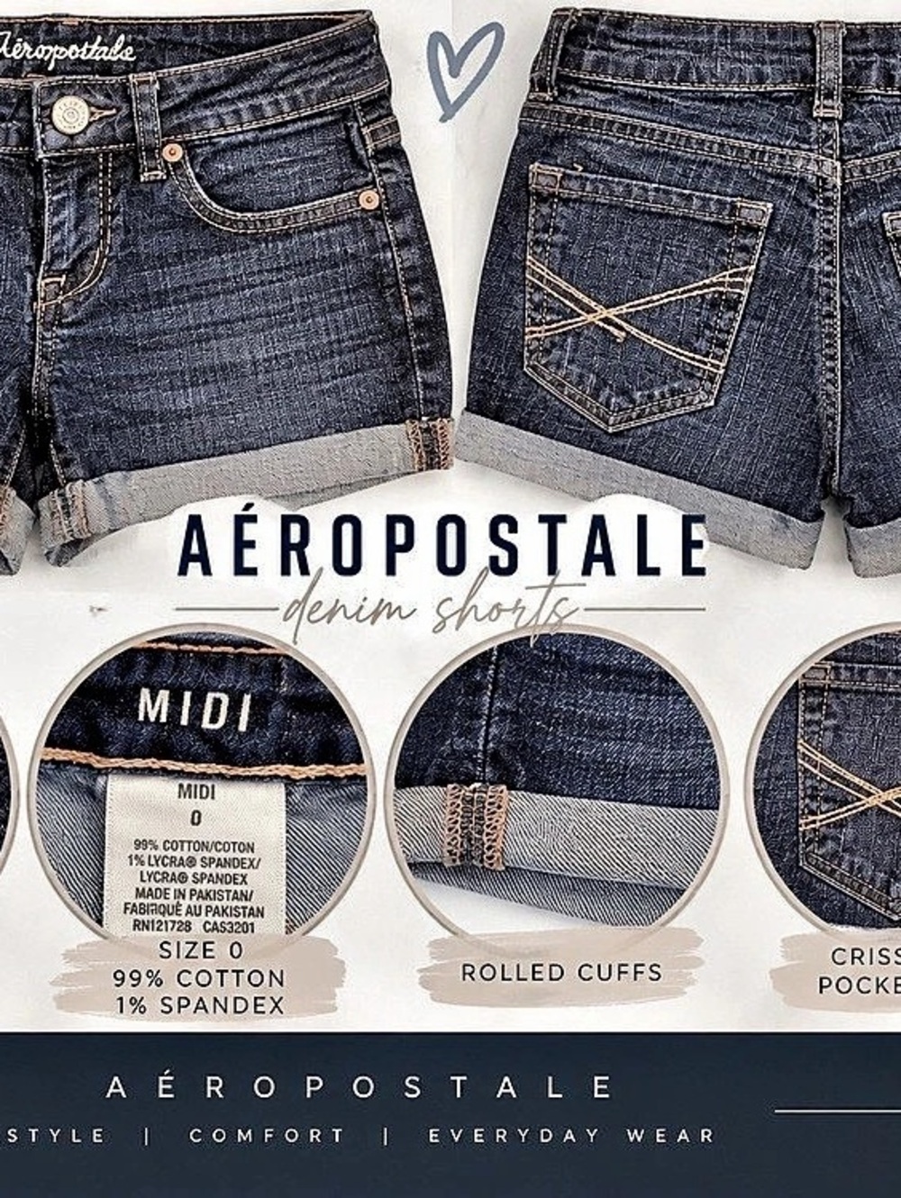 Aéropostale MIDI Dark Wash Denim Shorts – Size 0